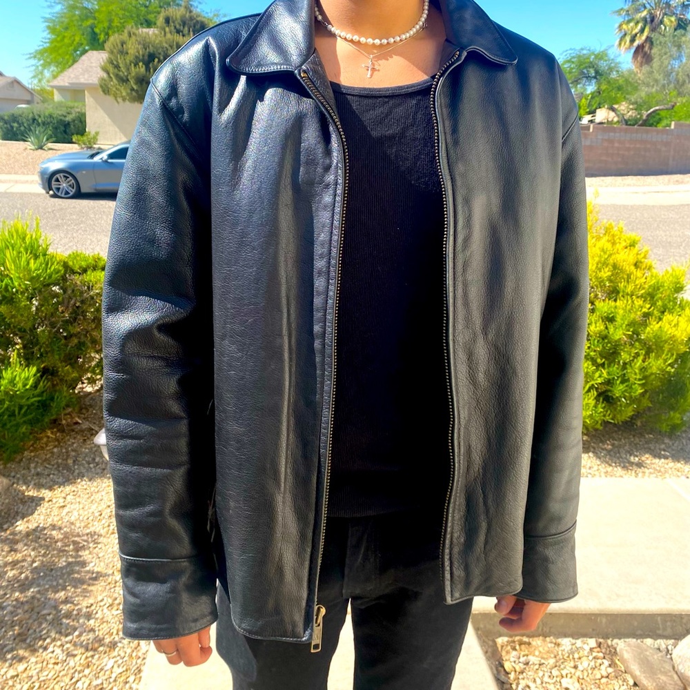 Handsome Men’s high-quality crafted black waxed leather jacket